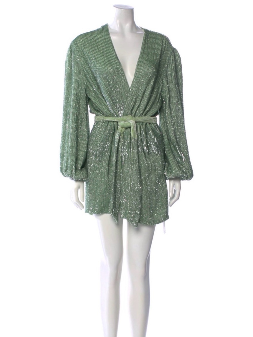 Retrofete Green Sequin Wrap Mini Dress with Belt